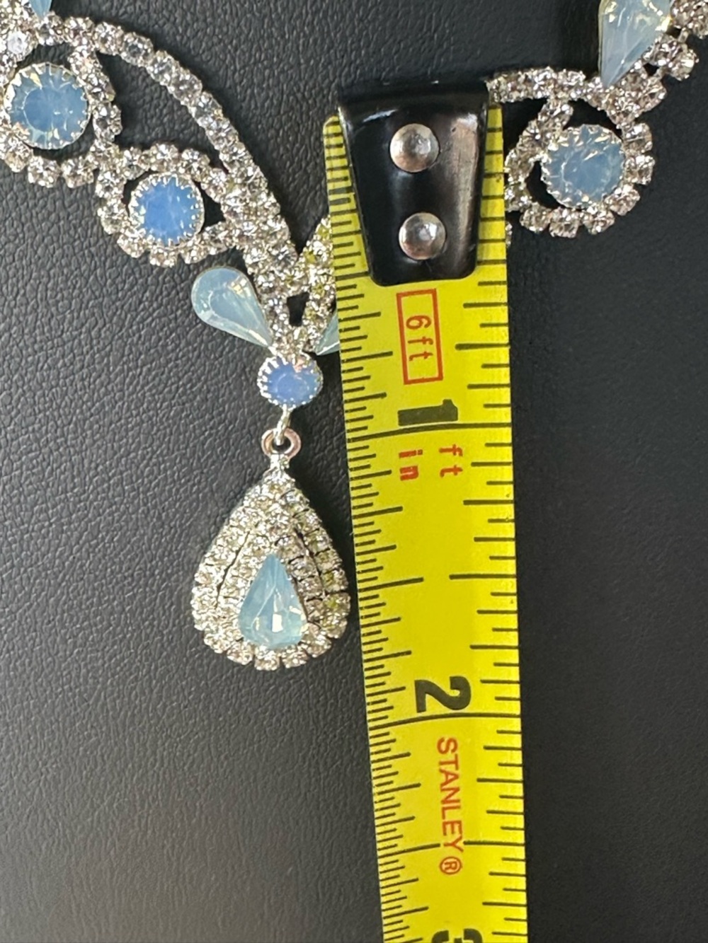 Ice Blue Crystal Necklace & Earrings Set Silver Tone | Bridal Prom Formal - Picture 13 of 15